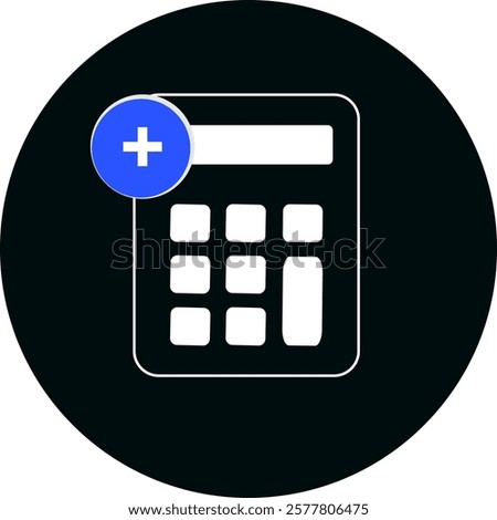 Calculator Icon Plus, minus icon set. Black digital calculator on the top and divide sign
