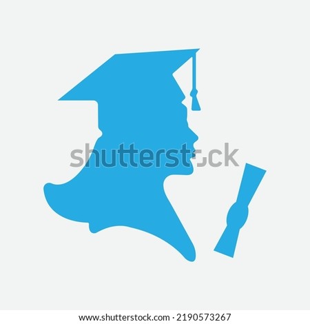 Graduate girl in square cap or hat with tassel vector icon.