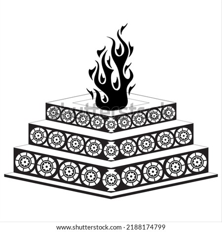 INDIAN WEDDING CLIP ART OF DECORATIVE HAVAN (HAWAN )DESIGN. ornamental HAWAN DESIGN WITH FLORAL PATTERN BLACK AND WHITE. INDIAN WEDDING SYMBOL OF HAWAN OR YAGHYA LINE DRAWING ILLUSTRATION