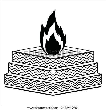 INDIAN WEDDING CLIP ART OF DECORATIVE HAVAN (HAWAN )DESIGN. ornamental HAWAN DESIGN WITH F PATTERN BLACK AND WHITE. INDIAN WEDDING SYMBOL OF HAWAN OR YAGHYA LINE DRAWING ILLUSTRATION.