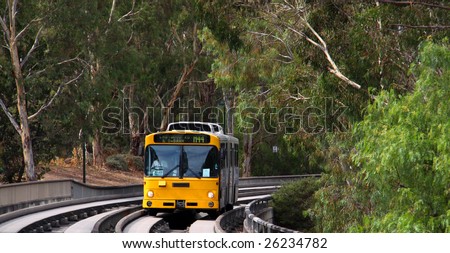 Bus traveling at high speeds on the O-bahn Track, Adelaide, Australia
