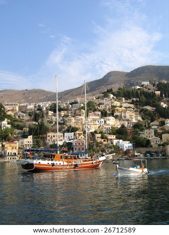 Sailing vessel in the harbor of the Greek city
