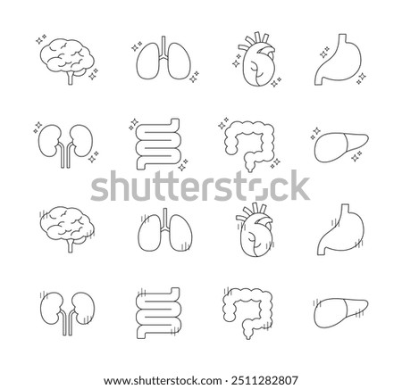 An illustration set of healthy internal organs and unhealthy organs.