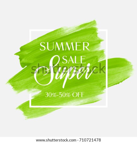 Summer Sale 30-50% off sign over watercolor art brush stroke paint abstract background vector illustration. Perfect acrylic design for a shop and sale banners.