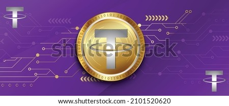 Modern crypto currency Tether (USDT) logo vector illustration in a technology background vector illustration. Can be used as poster, web banner, header, cover and marketing posters