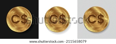 Canada International Currency symbol Canadian Dollar on gold coin vector illustration isolated on white, dark and transparent background. Can be used as icon, sticker, badge, label and emblem design.