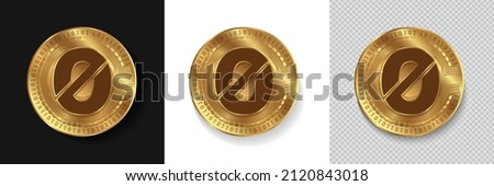 Set of Origin Protocol (OGN) crypto currency logo symbol vector isolated on white, dark and transparent background. Can be used as golden coin sticker, icon, label, badge, print design and emblem