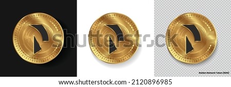 Set of Raiden Network Token RDN crypto currency logo symbol vector isolated on white, dark and transparent background. Can be used as golden coin sticker, icon, label, badge, print design and emblem