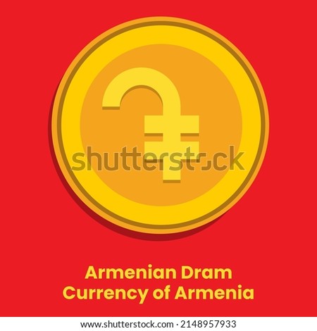 Armenian Dram official Currency Symbol of Armenia. Dram golden coin vector illustration template. Armenia's money sign. 