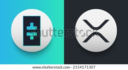 Cryptocurrency logo of Theta THETA and XRP (XRP) symbol. Futuristic fintech based on block chain and virtual money concept vector templates. Can be used as icon, badge, sticker and banner design