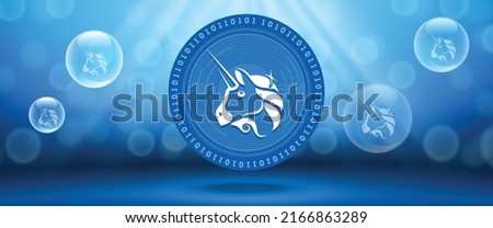 Creative Uniswap (UNI) crypto currency coin with symbol of the virtual electronic cash. Vector illustration template for banners, web backgrounds and wallpaper design. 