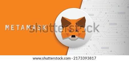 Metamask crypto currency wallet symbol and logo. Block chain based virtual currency technology banner.