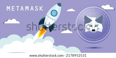 Metamask crypto wallet logo with spaceship vector illustration concept. 