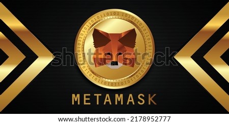 Metamask crypto wallet symbol and logo on golden coin. Fintech concept vector illustration template. 