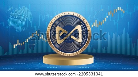 Axie Infinity AXS crypto currency coin logo and symbol over financial infographic background. Futuristic technology vector illustration banner and wallpaper 