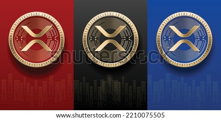 Elegant and luxury Xrp (XRP) cryptocurrency coin set template. Virtual money logo symbol based on blockchain technology vector background. 