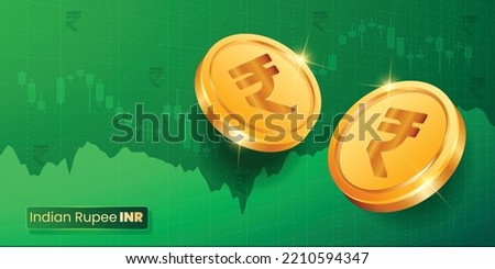 Indian Rupee currency coins on financial chart background 3D vector illustration