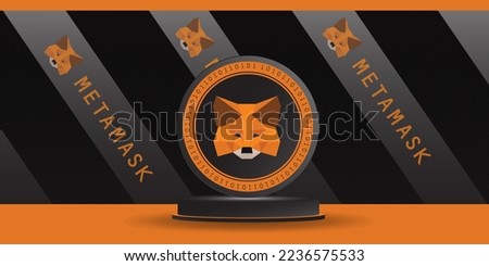 Metamask crypto coin token banner and background 3D display vector illustration