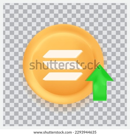 Solana (SOL) crypto currency buy concept with green arrow  vector 3D icon isolated on transparent background