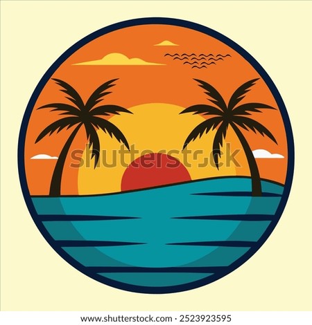 Palm trees on the beach. Vector illustration in flat style for T shirt design 