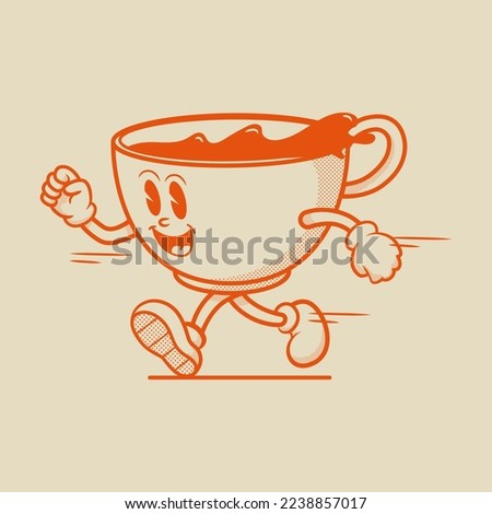 Espresso Coffee Cup Character, Retro Mascot Character