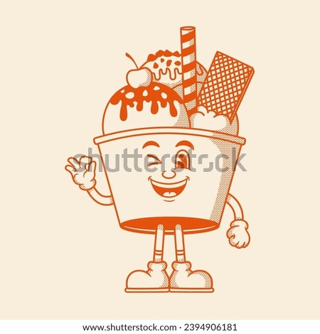 Gelato character, ice ceam retro cartoon mascot character