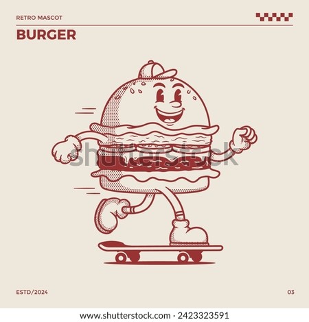 Burger Retro Mascot, cartoon mascot