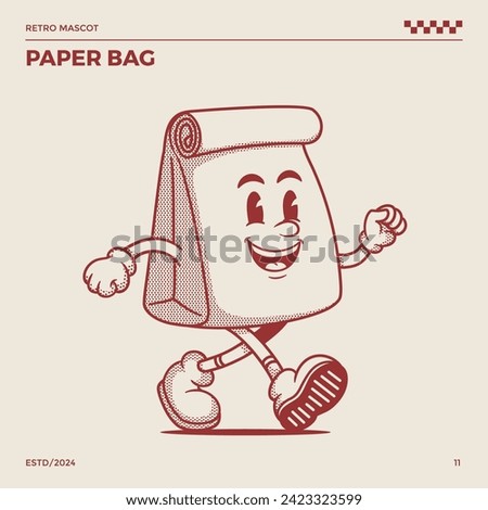 Paper bag retro mascot, cartoon mascot