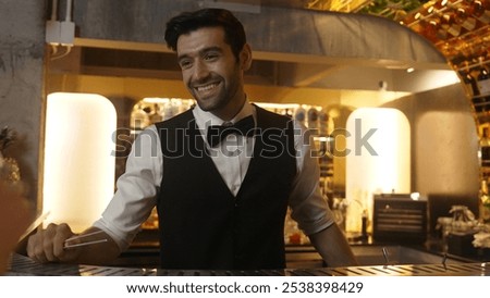 Similar – Image, Stock Photo Woman adding ice in splashing cocktail