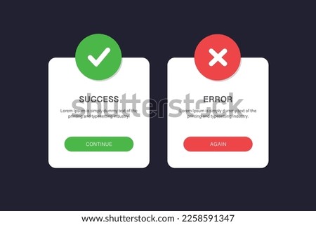 Success and Error info message abstract ui banners. Yes and No, Accepted and Denied . Continue and Try again buttons.
