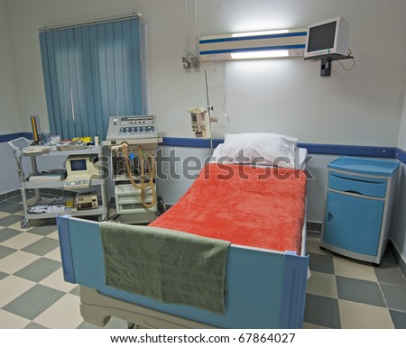 Intensive care ward in a medical center with monitoring equipment