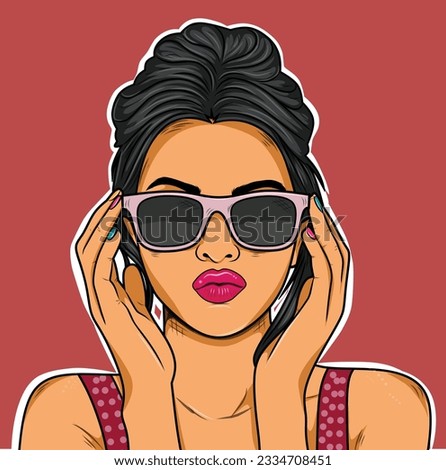 girl in sunglasses pop art portrait vector illustration