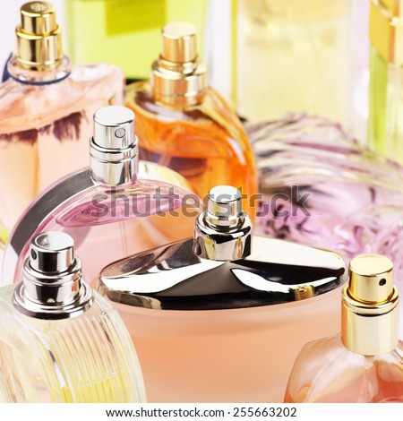 Set of various woman perfumes.