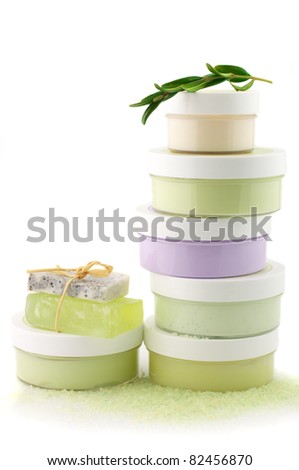 Set of various SPA cosmetics isolated on white background.
