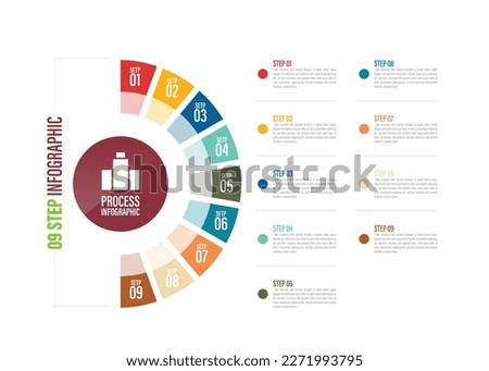 half circle Pie charts for infographics. Elements with 4, 5, 6, 7, 8, 9, 10 steps, options.