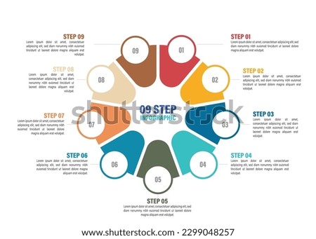 Pie chart with 2 to 10 steps. Colorful diagram collection with 2,3,4,5,6,7,8,9,10 sections or steps. Circle icons for infographic, UI, web design, business presentation. Vector illustration.