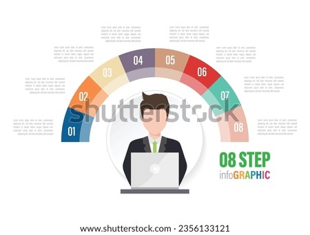 employee half circle Pie charts for infographics. Elements with 3, 4, 5, 6, 7, 8, 9, 10 steps, options.