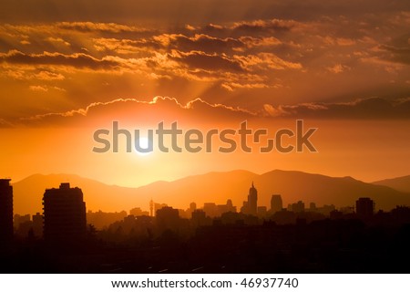 Sunset over Santiago de Chile, South America