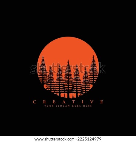 Spruce tree and sunset logo design template