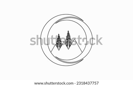 Logo design template, silhouette of fir trees and modern half moon landscape icon