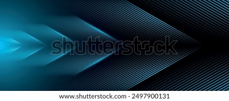 Dark blue abstract background with glowing arrow lines. Modern shiny blue geometric lines design. Technology futuristic concept