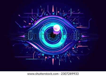 Eye hacker technology concept. Keylogger, eye. Cyber security icon or pictogram. DDoS attack, cyber war, hackers, criminals, login and password.