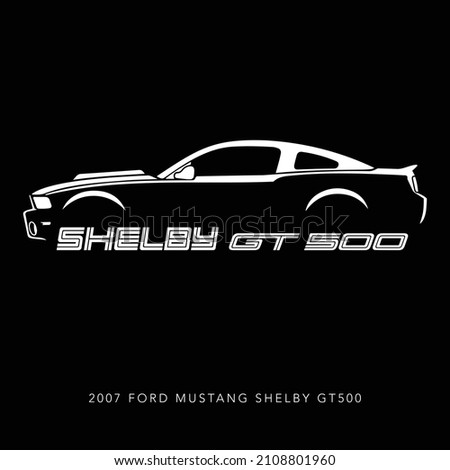 Kuala Lumpur, Malaysia - January 19 2022: 2007 Ford Mustang Shelby GT 500. American Muscle Car Graphic. For posters, wall arts and apparel print. Editable and scalable vector illustration EPS 10.