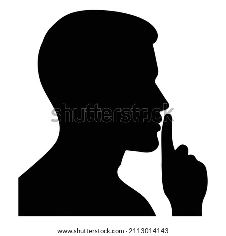 Shush gesture. Silence quiet please icon symbol silhouette. Black graphic illustration isolated on a white background.