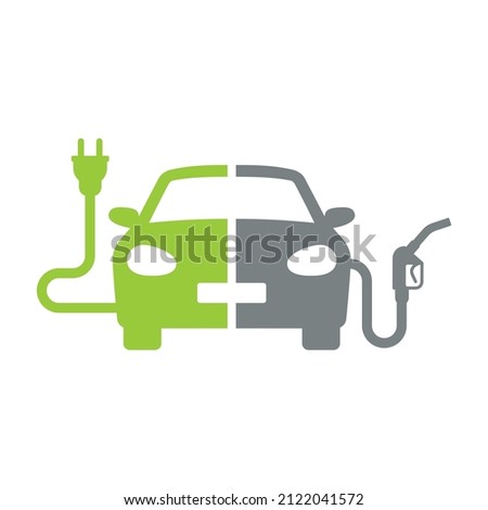 EV Environment friendly electric car vs conventional internal combustion engine automobile graphic. Editable Vector illustration EPS 10.