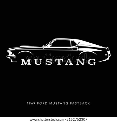 Kuala Lumpur, Malaysia - May 5 2022: 1969 Ford Mustang Fastback. American Muscle Car Graphic. Scalable and editable EPS 10 vector graphic ideal for poster, wall arts, cards and apparel print