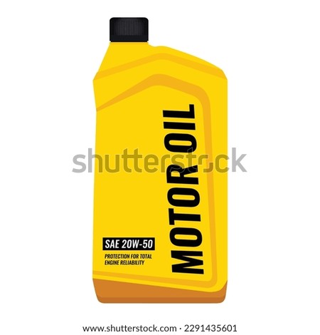 Motor oil in a yellow plastic canister. Editable EPS 10 vector graphic isolated on white background. 