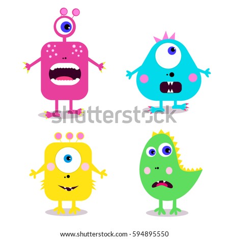 set of cute cartoon monsters. vector illustration
