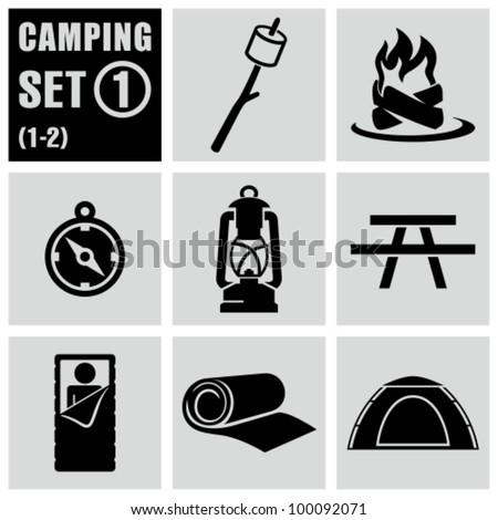 Camping and outdoors icons set 1.