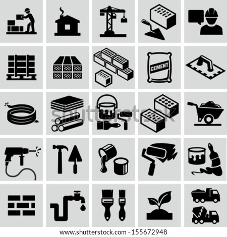 Construction, building materials, construction equipment icons